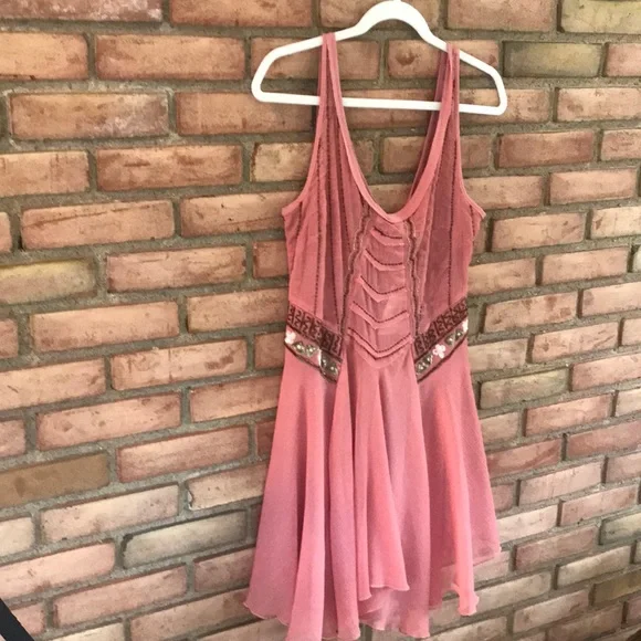 Free People, XS, embellished, peach, sheer, dress - Picture 1 of 9